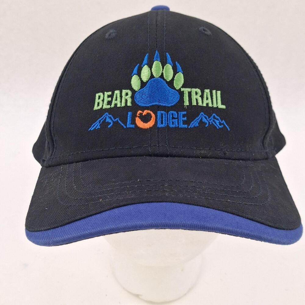 Bear Trail Lodge Hat Cap Strap Back One Size Black Blue Paw Print Mens Logo